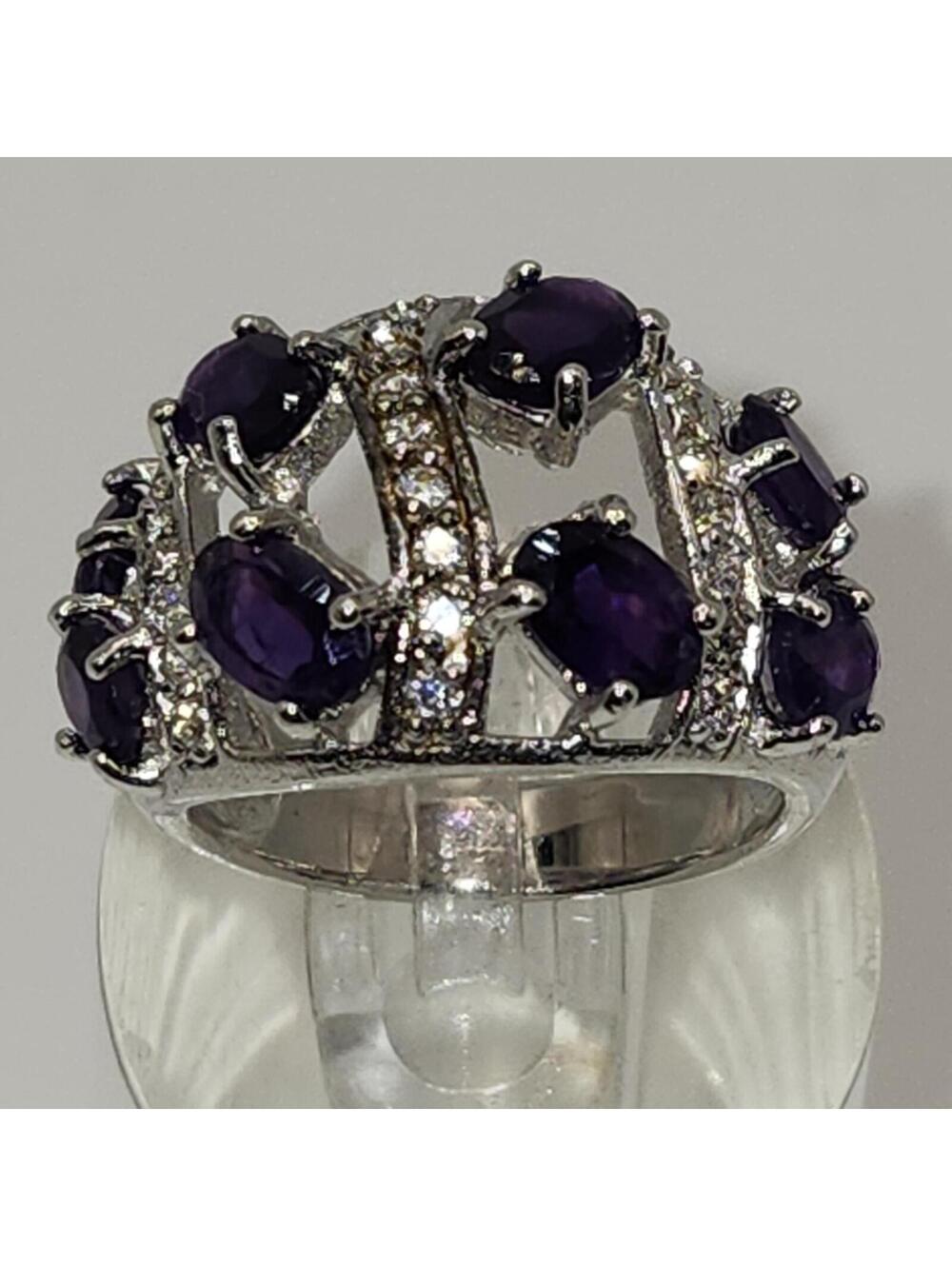 NEW Intricately Detailed Sterling Silver Amethyst/Cubic Zirconia Ring. Size 6.5
